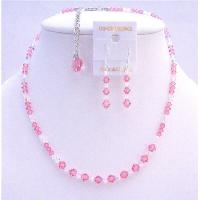 Rose Crystals Genuine Swarovski Crystals Bridal Jewelry Set 2/ Clear Crystals Necklace Set 