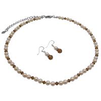 Flower Girl BRidal Jewelry Set Made With Genuine Swarovski Ivory Pearls and Smoked Topaz Crystals Wedding Jewelry 