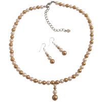 Genuine Gold Pearls Jewelry Set Swarovski Gold Pearls and Ivory Pearls Necklace Set w/ Drop Down 