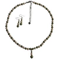 Customize Pearls Jewelry Set Made w/ Genuine Swarovski Green & Ivory Pearls Neckalce Set w/ Drop Down 
