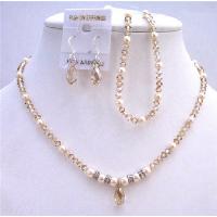 Ivory Pearls & Golden Shaodow Swarovski Crystals Bridal Jewelry Set  