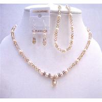 Golden Shaodow Swarovski Crystals Bridal Jewelry Set w/ Ivory Pearls And Silver Rodells Spacer Necklace Set