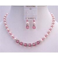 Bridal Custom Jewelry Set Rose Crystals Rose Pearls Genuine Swarovski Pearls Crystals Necklace Handcrafted Bridal Jewelry Set 