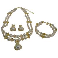 Ivory Pearls & Peach Swarovski Crystals Pearls Double Stranded Necklace Set Bridal  w/ Gold Spacer