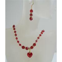 Siam Red Swarovski Crystals Necklace Set w/ Golden Shaodow Swarovski & Siam Red Crystals Heart w/ Golden Rondells Spacer Necklace Set 