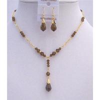 Golden Necklace Set w/ Swarovski Smoked Topaz Crystals & Smoked Topaz Teardrop Bridal Jewelry Set