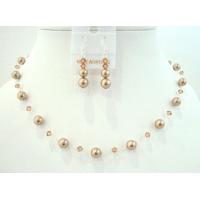 Lite Smoked Topaz Crystals w/ Bronze Pearls Jewelry Set Swarovski Pearls Crystals Necklace Set