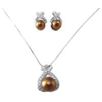 Copper Pearls Stud Earrings Pendant Swarovski Pearls Jewelry Set 