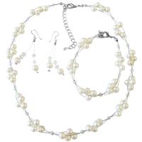Freshwater Pearls Clear Crystals Bridal Bridemaids Jewelry Set Genuine Swarovski Clear Crystals Set