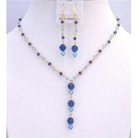 Dainty Beautiful Gold chain Jewelry Set w/ Genuine Swarovski Blue Crystals Aquamarine Sapphire Crystals Jewelry Set   