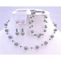 Green Pearls Crystals Swarovski Jewlery Set Powder Green Pearls Turmarine Green Crystals