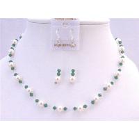 Clover Green Crystals With White Pearls Swarovski Pearls & Crystals Necklace Set Handcrafted Jewelry Set