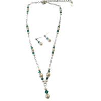 Prom Jewelry Set In Ivory Pearls Emerald Crystals Custom Bridal Jewelry Set w/ Drop Down Necklace Set 