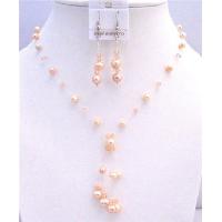 Prom Jewlry Set Genuine Swarovski Peach Pearls w/ Swarovski Peach Crystals Tassel Drop Down Jewelry Set