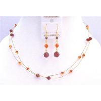 Golden Wire Women Jewelry Set w/ Siam Red & Fire Opal Cool Combo Jewelry Set 