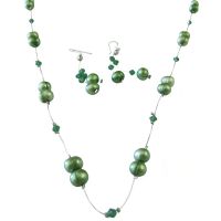 Clover Swarovski Crystals With Green FreshWater Pearls Prom Jewelry Set Accented In Silk Thread Bridal Bridemaids Set