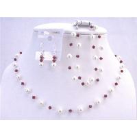 White Pearls Siam Red Crystals Prom Wedding Jewelry Set Genuine Swarovski Siam Red Jewelry Set
