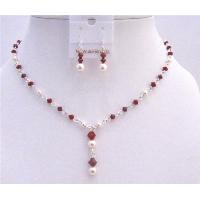 Custom Wedding Jewelry With Swarovski Ivory Pearls & Dark Siam Red Crystals Deep Red Bridemaids Prom Jewelry Set 