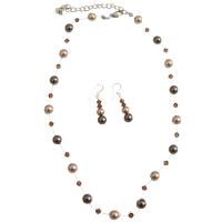 Prom Bridal Bridemaids Flower Girl Jewelry Set Combo Bronze Pearls Brown Pearls & Smoked Topaz Crystals Handcrafted Jewelry Set