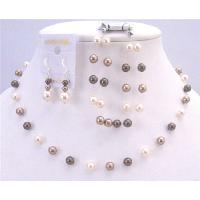 Combo Tri Pearls Color Bronze Ivory Brown Necklace Set Custom Your Wedding Prom Jewelry Set