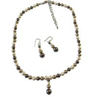 TriColor Pearls Bridal Bridemaids Custom Hanmade Jewelry Set Genuine Swarovski Bronze Brown Ivory Pearls Set  