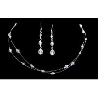 Double Stranded Clear Crystals Wedding Jewelry Bridal Bridemaids Necklace Set 