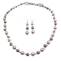 Metal Wire Pearls Are Woven In Ascending Order Bronze Brown & Ivory Pearls Wedding Handcrafted Beautifuly TriColor Pearls Necklace Set 