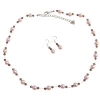 Rose Pearls & Smoked Topaz Crystals Accented Invisible Necklace Set Bridal Prom Bridemaids Jewelry Set