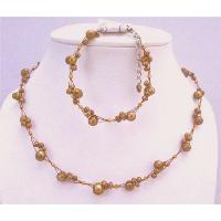 Interwoven Necklace Set Metallic Brown Freshwater Pearls Necklace & Bracelet Set Bridemaids Jewelry Set