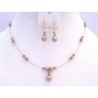 Golden Wire Prom Jewlery Set w/ Genuine Swarovski Copper Crystals Swarovski Bronze Pearls Necklace Set Bridemaids Jewelry Set  