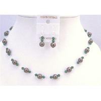 Clover Green Swarovski Crystals w/ Chocolate Brown Wedding Jewelry Set Handcrafted Jewelry Set
