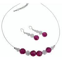 Handmade Customize Your Jewlery Wedding Prom Flower Girl Jewelry Of Swarovski Clear & Fuschia Crystals Round Crystals Necklace Set