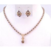 Lite Colorado Genuine Swarovski Crystals & Smoked Topaz Drop Down Bridal Jewelry Set  