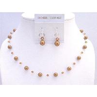 Hancrafted Copper Pearls Copper Crystals Jewelry Set Genuine Swarovski Affordable Inexpensive Copper Pearls Copper Crystals Bridemaids Jewelry Set
