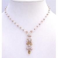 Wedding Jewelry Bridal Bridemaids Handcrafted Jewelry Champagne Pearls Lite Colorado Crystals Necklace Set 
