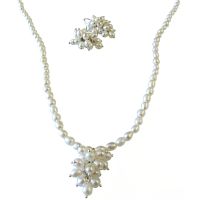 Natural Color Freshwater Pearls Rice Shaped Pearls Jewelry Set w/ Bunch Of Grapes Pearls Pendant & Earrings Elegant Sophisticate Affordable Wedding Jewelry Set  