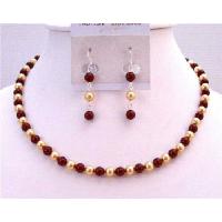 Gold & Wine Pearls Genuine Swarovski Bordeaux Pearls & Gold Pearls Necklace Set Exclusively Flower Girl Wdding Prom Gift Jewelry Set