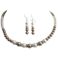 Delicate Sophisticate Elegant Bridal Bridemaids Jewlery Set Bronze Pearls & White Pearls Handmade Genuine Swarovski Pearls Set  
