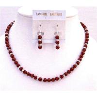 Sparkling Diamond With Red Pearls Necklace Set Match With Cognac Dress Wine Pearls Jewelry Set Wedding Set
