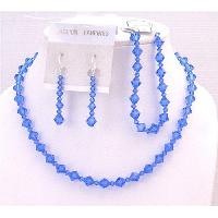 Prom Gift Flower Girl Bridal Bridemaids Wedding Jewelry Set CapriBlue Crystals Round Crystals Complete Set Genuine Swarovski Gorgeous Complete Jewelry Set