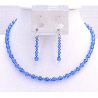 Sapphire Crystals Round Bead Crystals Necklace Set Genuine Swarovski Sapphire Round Crystals Gorgeous Prom Jewelry Set