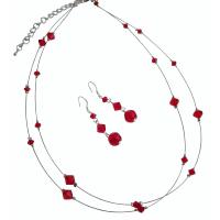 Bride Red Crystals Jewelry Set Lite Siam Red Crystals Bridal Bridemaids Flower Girl Jewelry Double Stranded Necklace Set 