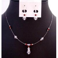 Wedding Jewelry Bridemaides Swarovski Clear Crystals With Bordeaux Wine Pearls Necklace Set Set  