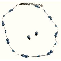 Cheap Jewelry Set Genuine Swarovski Blue Pearls Aquamarine Crystals Accented In Silk Thread Necklace Set Affordable Genuine Products