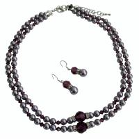 Lavender Pearls Swarovski Pearls & Crystals Jewelry Set With Silver Spacer Accented Dounble Stranded Necklace 6mm Pearls Bridemaids Bridal Wedding Jewelry  