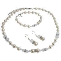 Jewelry Match Ivory Crystals Dress With Diamond Wedding Bridal Jewelry Set Ivory Pearls Clear Crystals w/ Silver Rondells Necklace Set 