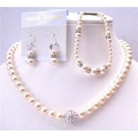Handmade Ivory Pearls 8mm Exclusively Gorgeous For Bridal Jewelry Complete Set With Bracelet Sparkling Diamond Ball Enhance The Beauty Of Jewelry 