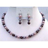 Lavender Burgundy Powder Rose TriColor Swarovski Pearls Necklace Set With Diamond Spacer Rondells Handcrafted Jewelry Set 