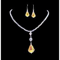 AB Swarovski Crystals 4mm With AB Baroque Pendant Dangling Drop Down Necklace Set Irridescent Crystals Jewelry Set