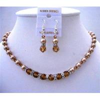 Jewelry Artist Creation In Sleek color Smoked Topaz Crystals With Swarovski Champagne Pearls Bridemaids Customize Jewelry Set 